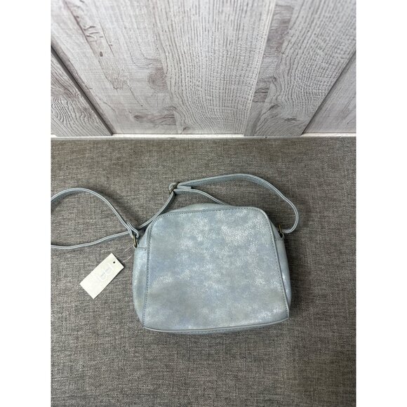 Maurices Light Blue Faux Leather Crossbody Handbag Purse Woven Detail Adj Strap - Picture 2 of 6